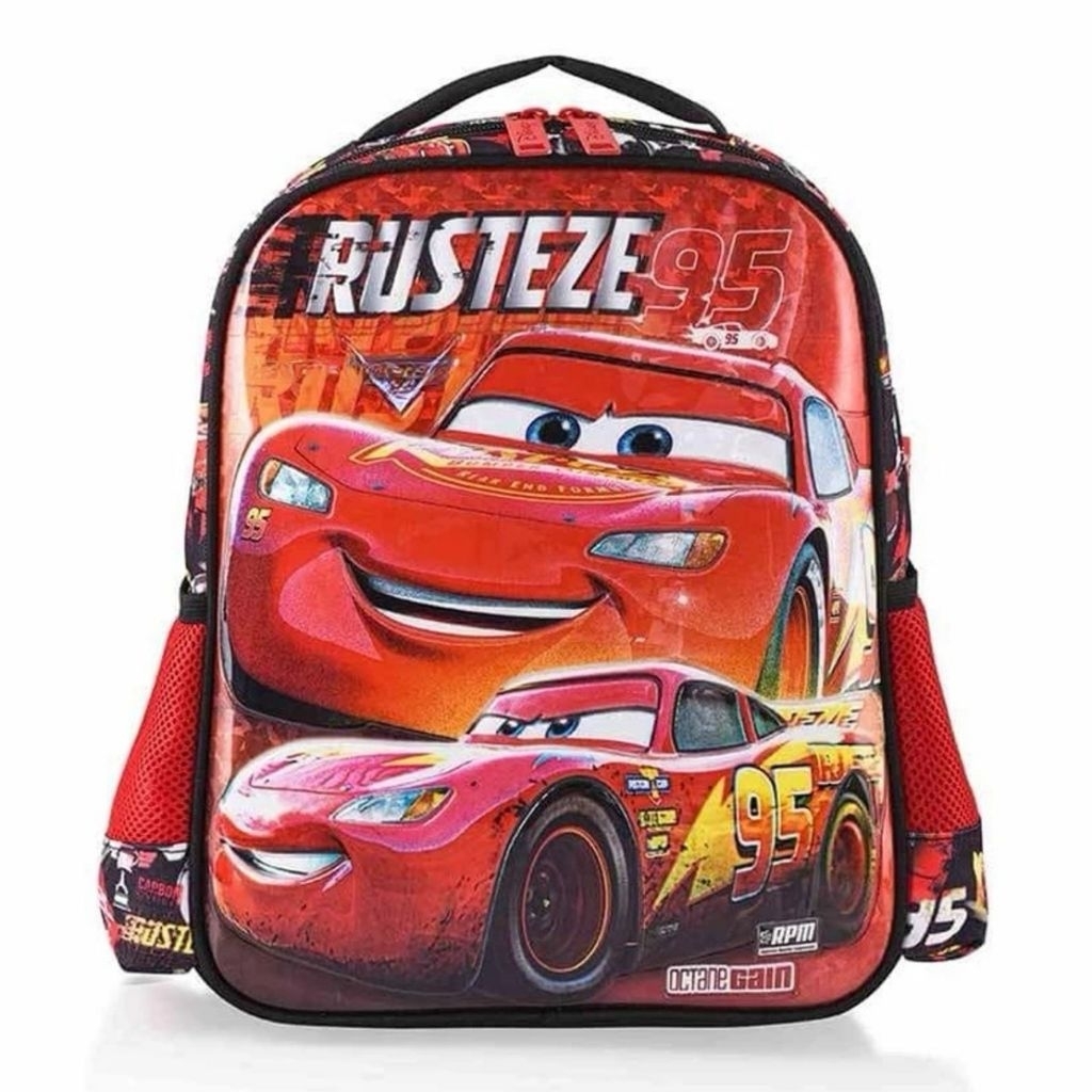 Tas Ransel Sekolah Anak TK PAUD Disney Cars Lightning McQueen Rust-Eze Merah Hitam Backpack Laki Lak