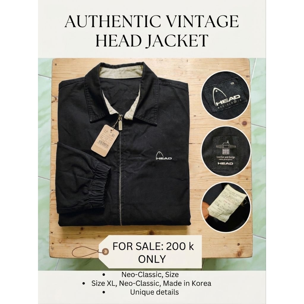 ​Jaket Pria Vintage H-E-A-D Neo Classic Black Size XL - Jaket Harrington Casual Second Berkualitas
