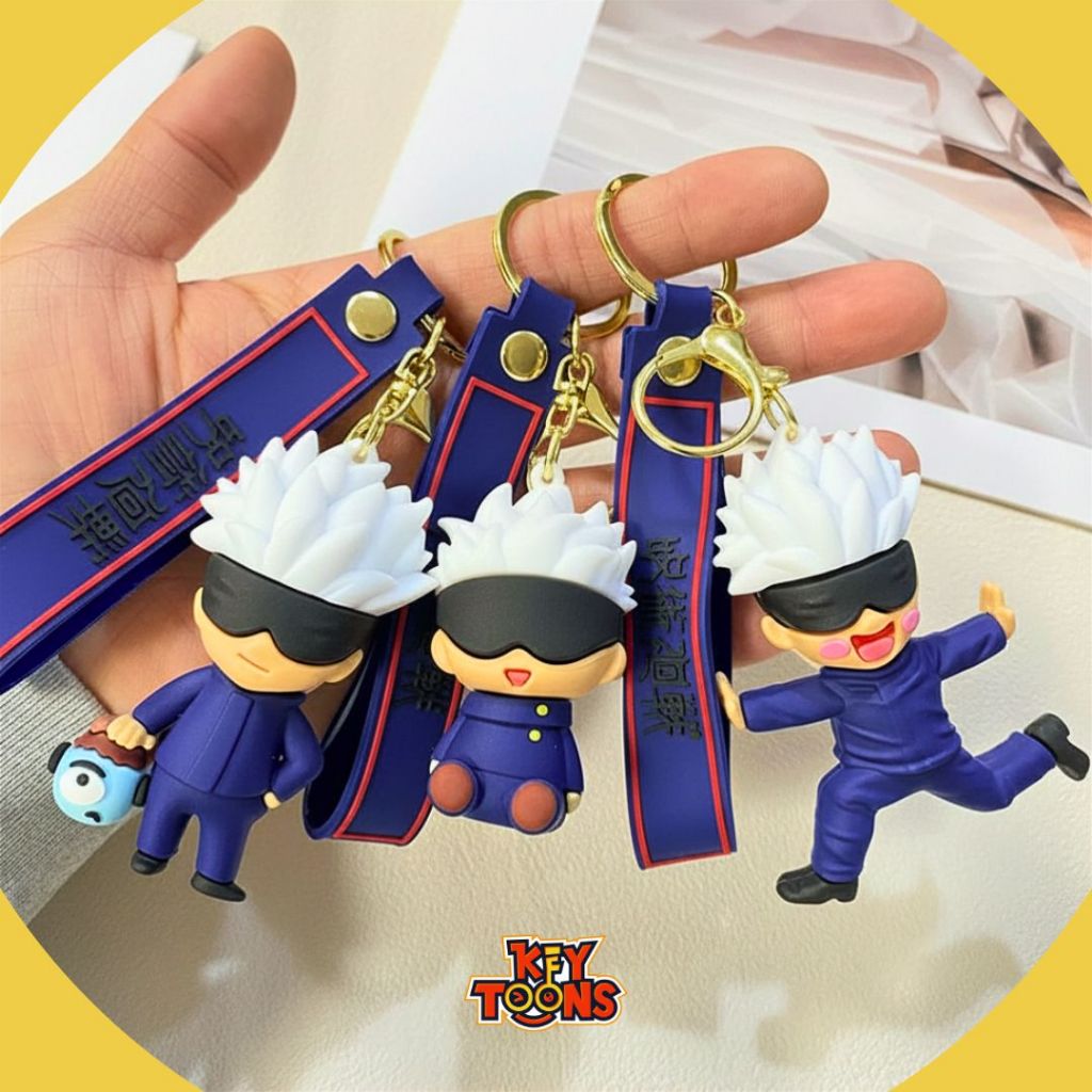 Gantungan Kunci Gojo Satoru Anime Jujutsu Kaisen Premium Packaging PVC 3D Gold Ring untuk Motor dan 