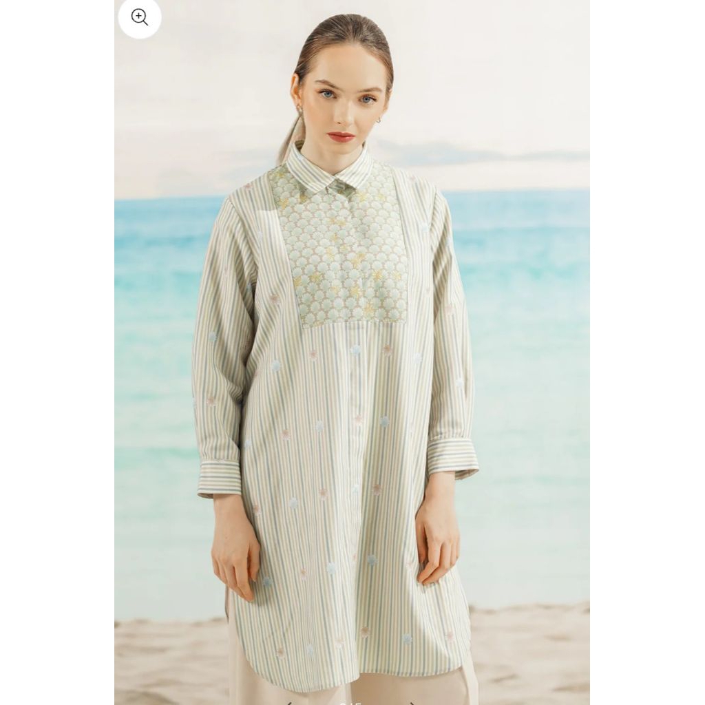 PL BENANG JARUM AQUARIELLE TUNIC SHIRT SAGE SIZE S