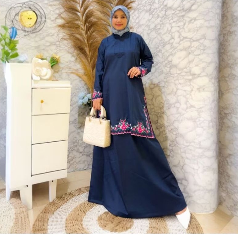 Stelan Baju Pemda Bordir ASN PDH Gamis Melayu  || Pakaian Seragaman Wanita || Bahan Toyobo Premium