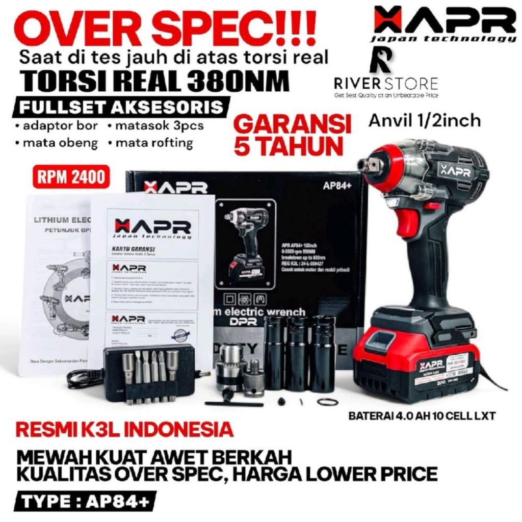 APR MESIN IMPACT84PLUS WRENC type AP84PLUS 550nm Baterai 88v Standart Fullset Accecoris LXT 10cell A