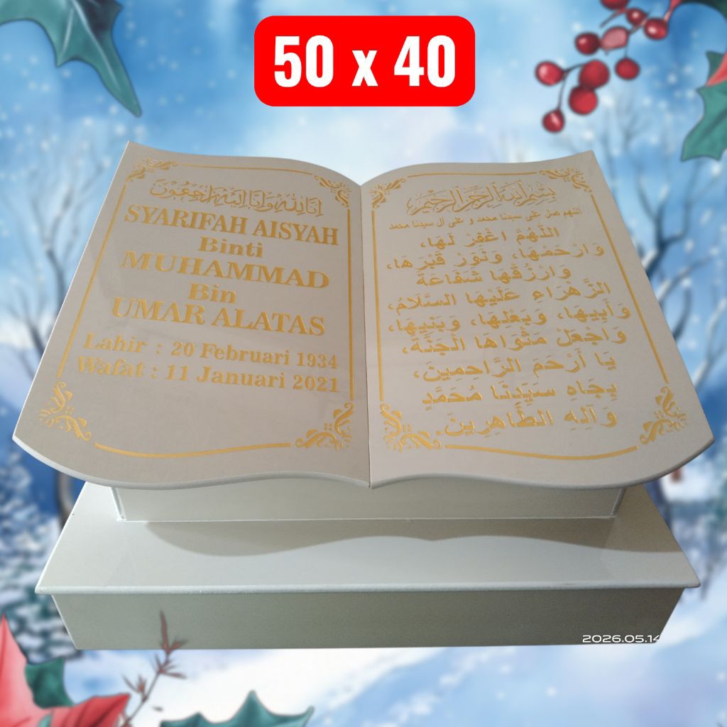 TUGU NISAN MAKAM GRANIT PREMIUM BENTUK BUKU BESAR 50 X 40 CM