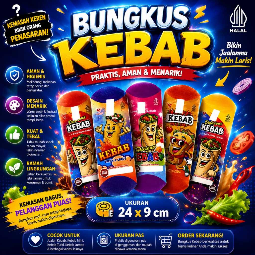 bungkus kebab custom kemasan kebab custom logo paper wrap kebab box kebab printing cetak kemasan keb