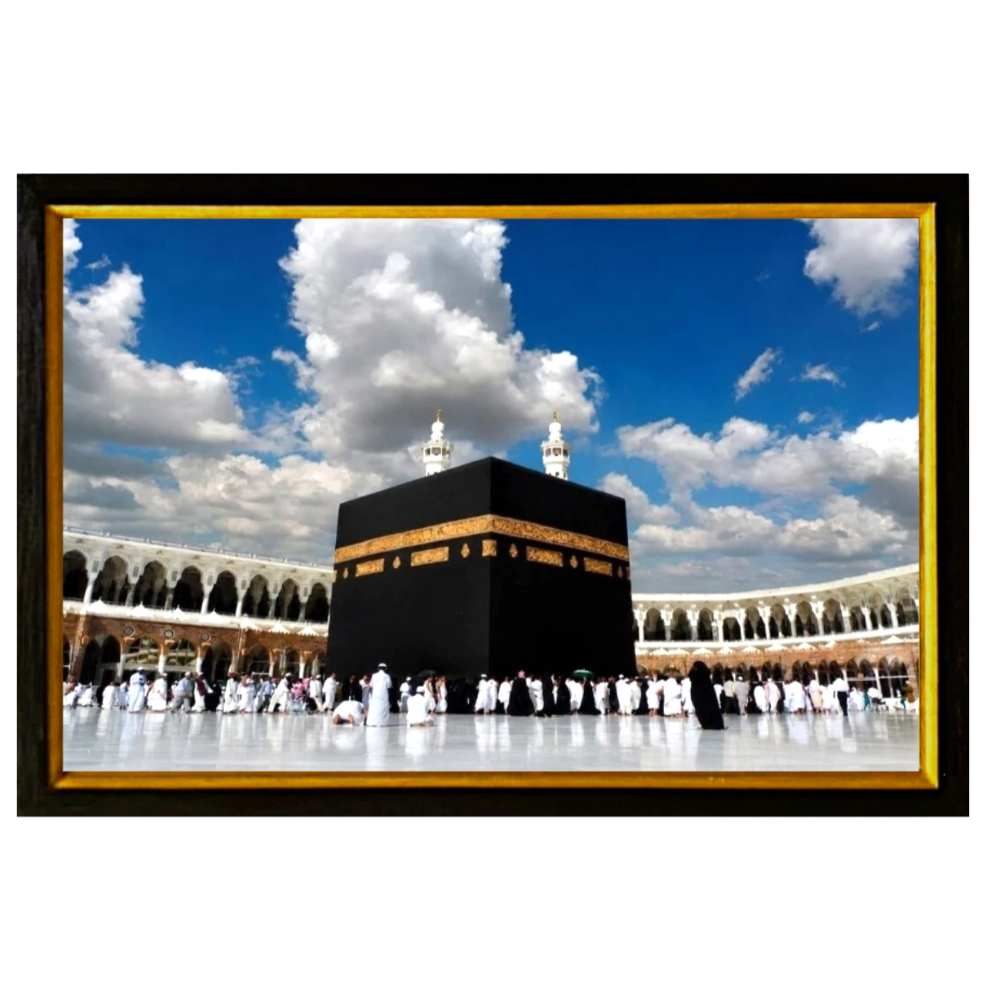 Bingkai Foto Kaabah Makkah 3D Gold Frame - Kado Pernikahan Islami Hadiah Umroh Haji Mewah Wall Decor