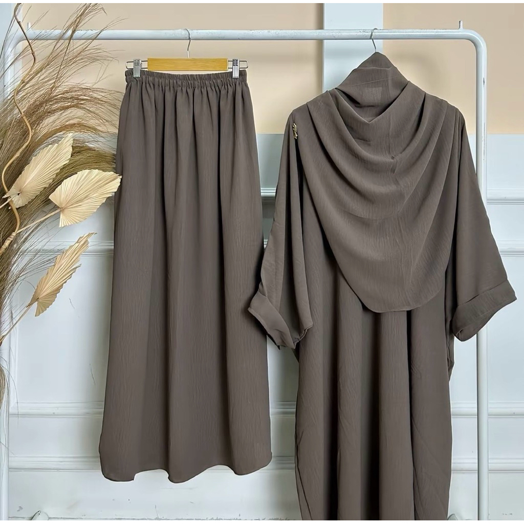 set rok tunik syar’i charcoal