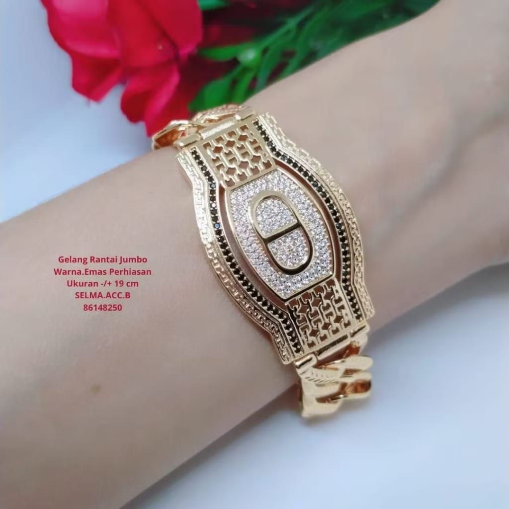 Gelang jumbo mewah titanium lapis emas premium