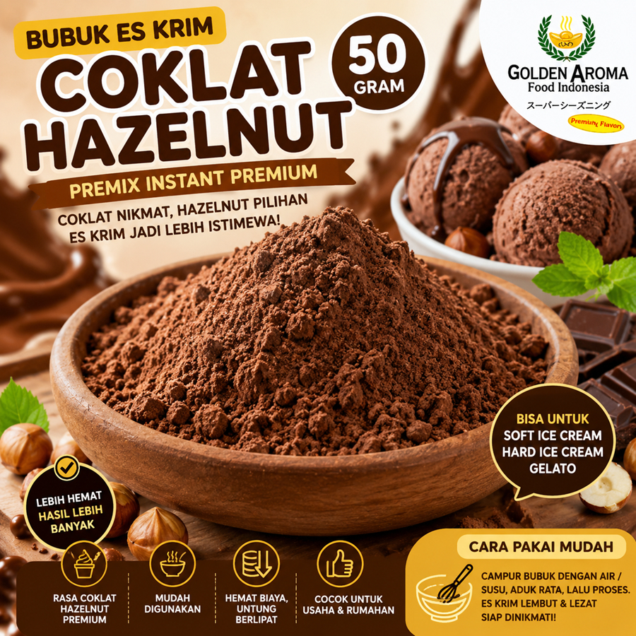 Bubuk Es Krim Coklat Hazelnut 50Gr Serbuk Ice Cream Coklat Hazelnut 50Gr Eskrim Kiloan Bahan Instan 