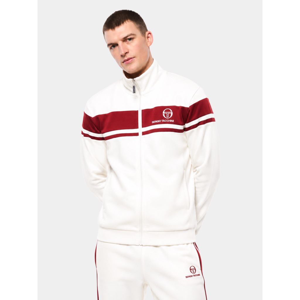 Sergio Tacchini Damarino Tracktop Jacket In Snow White / Burgundy