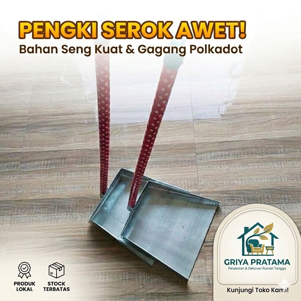 Pengki Serok Kaleng Tebal Gagang Kayu Kuat Awet Pengki Sampah