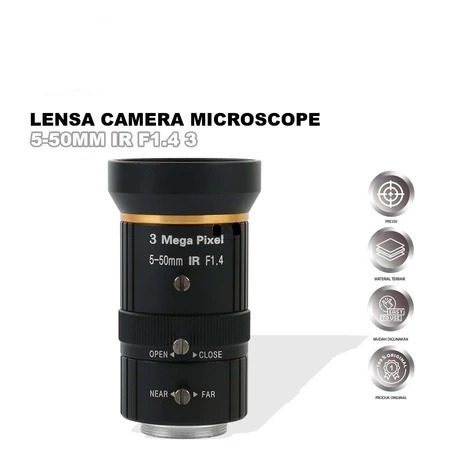 LENS MICROSCOPE 5–50MM IR F1.4 3MP ORIGINAL - LENSA MICROSCOPE ZOOM 5–50MM IR F1.4 3MP - LENS 5–50MM