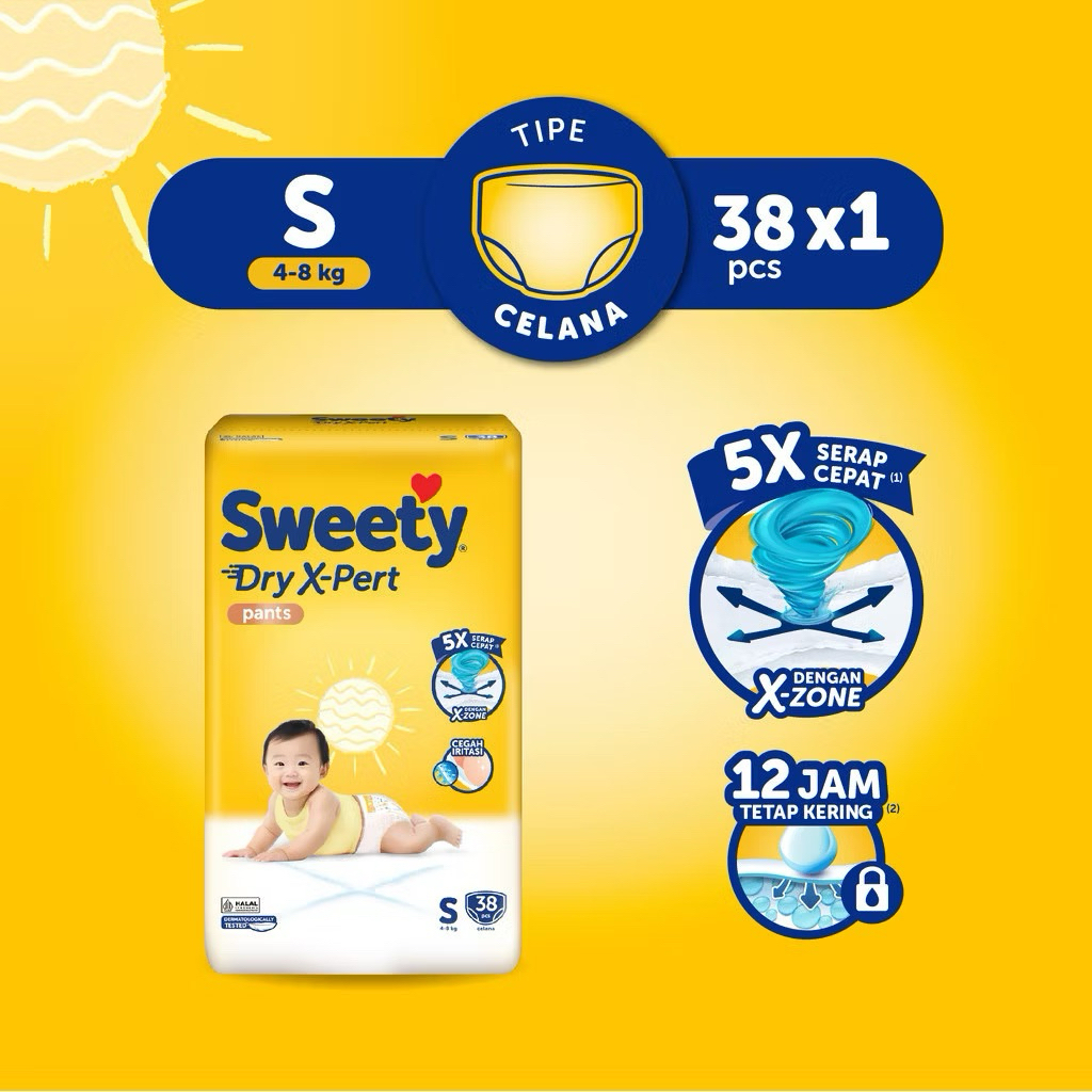 Sweety Bronze Dry X-Pert Pants S38, Popok Newborn Murah, Anti bocor, Pampers Newborn