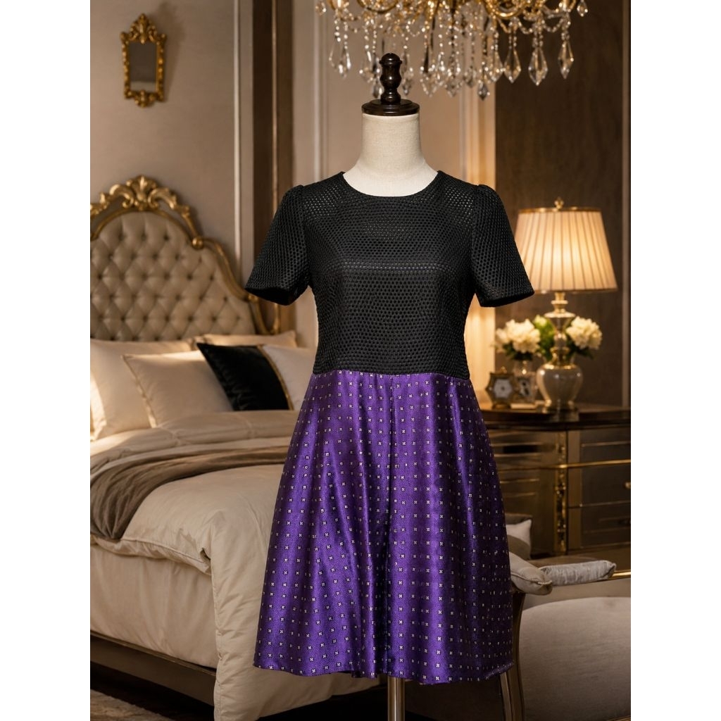 dress satin kilat mewah brokat brukat katbol hitam ungu black purple pesta party kondangan gereja na