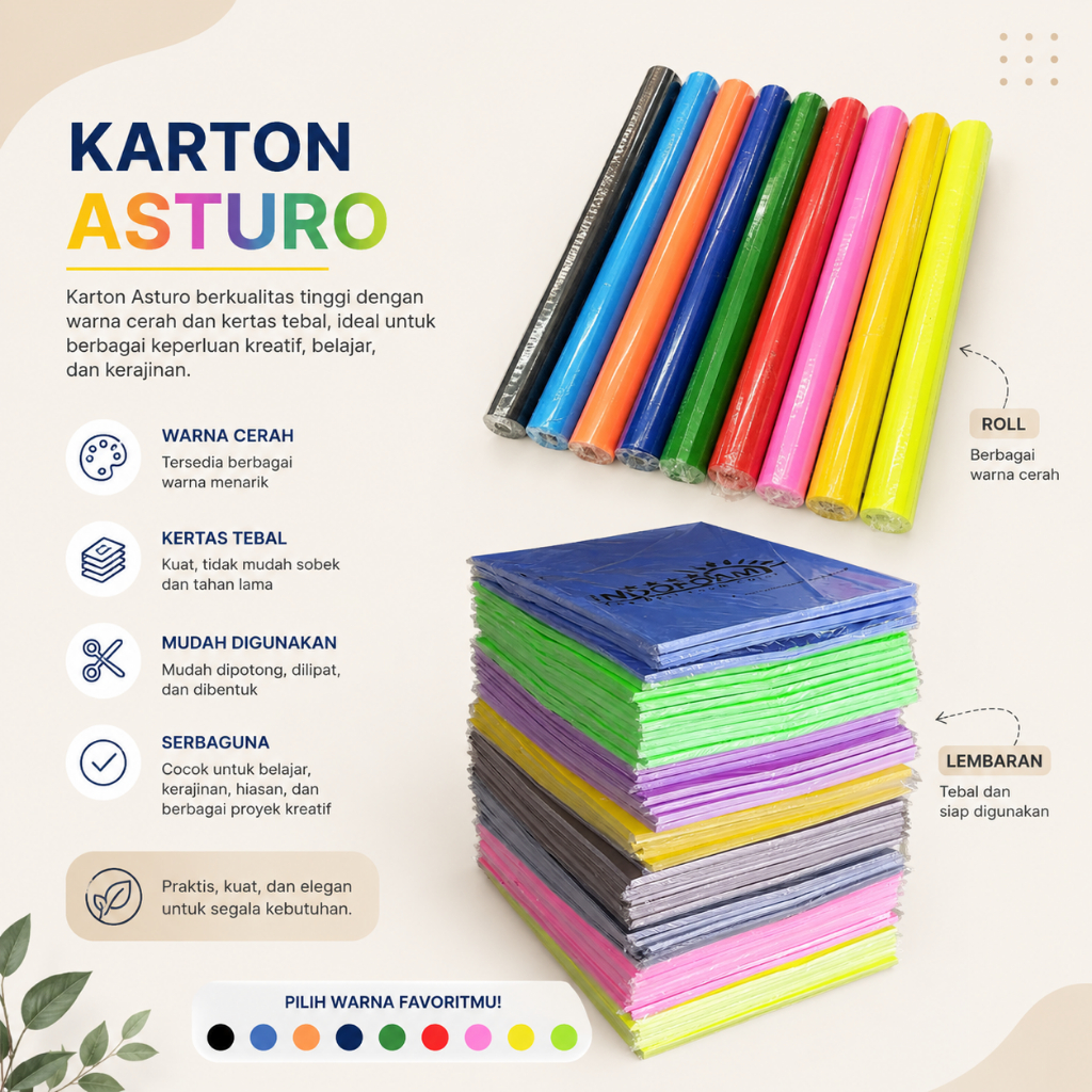25 Lembar Kertas Karton Asturo Indofoam ( Warna Cerah dan Tebal )