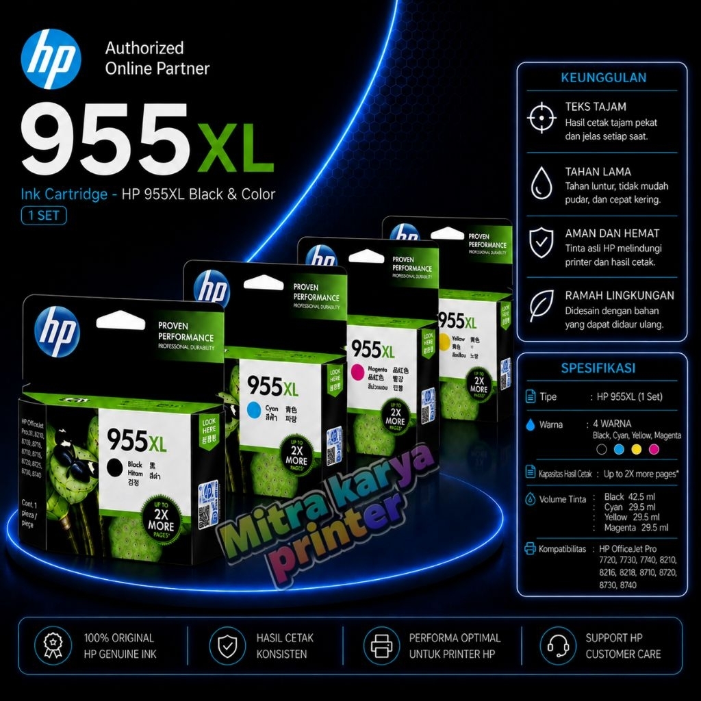 Tinta Hp 955XL Cartridge 1set 4 Warna HP OfficeJet Pro 7720HP OfficeJet Pro 7730
HP OfficeJet Pro 77