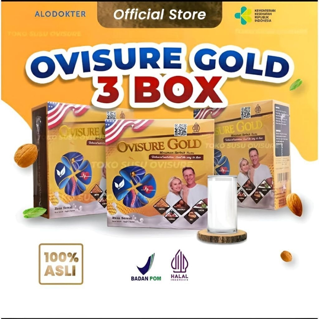 PAKET 3 BOX OVISURE GOLD SUSU KACANG MENGOBATI TULANG KEROPOS ASLI ORIGINAL AS