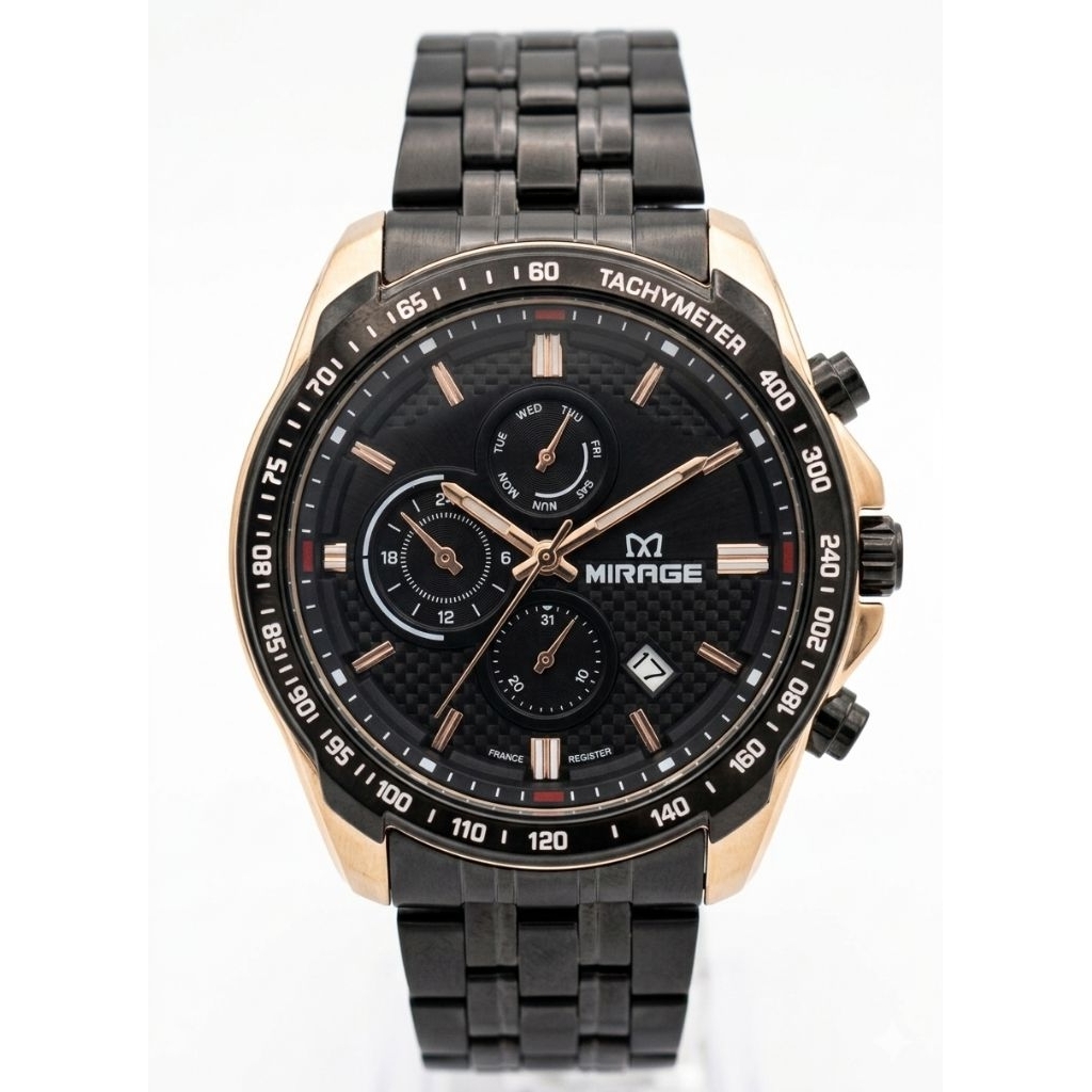 Jam Tangan Mirage 8883 Rantai Hitam Dial Rosegold Pria
