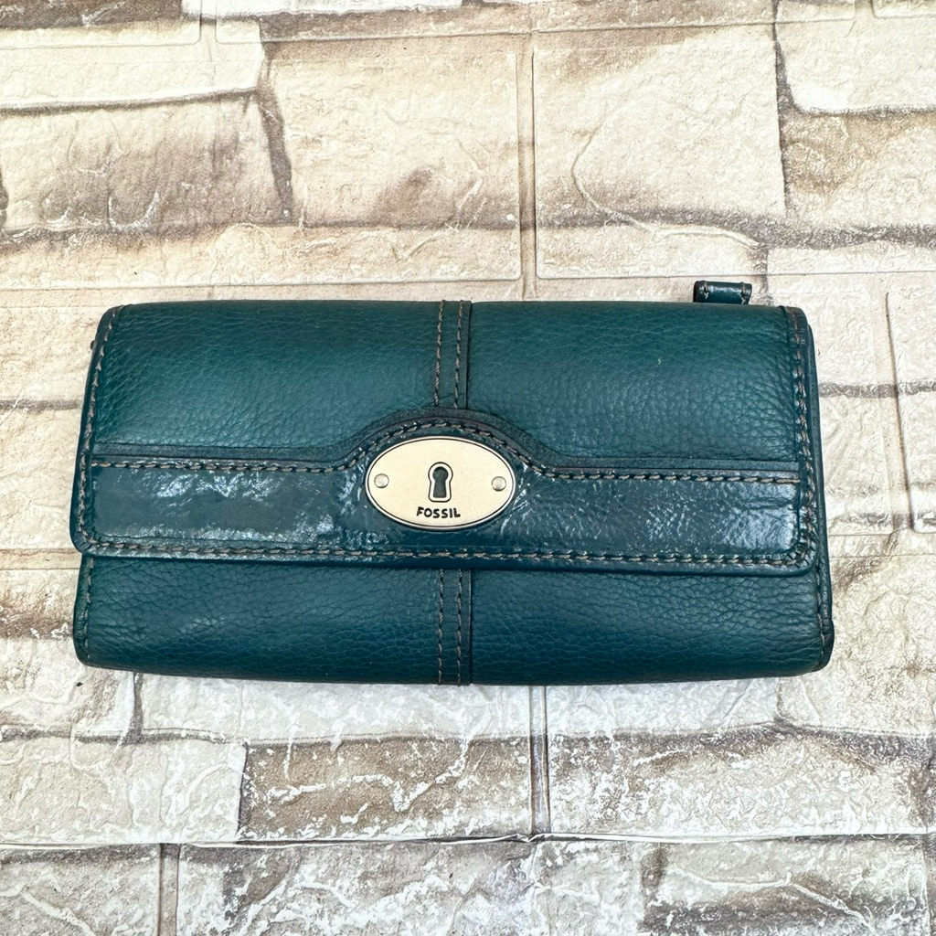 705# NET-Preloved Fossil Maddox Long Wallet Emerald Dompet