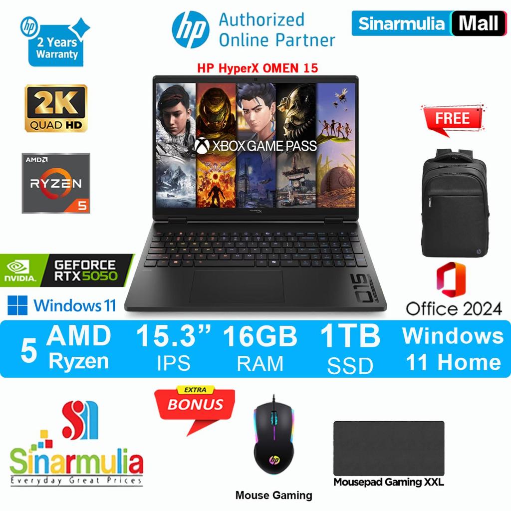 HP HyperX OMEN 15 Ryzen 5 240 RTX5050 1TB SSD 16GB 2.5K 180Hz IPS 100%sRGB Win11+OHS