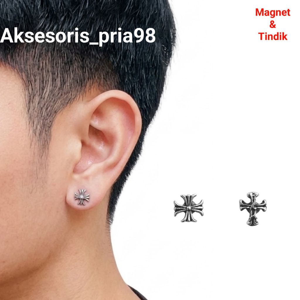 Anting Tindik Dan Magnet Crossceal Stainless Steel Pria dan Wanita Keren