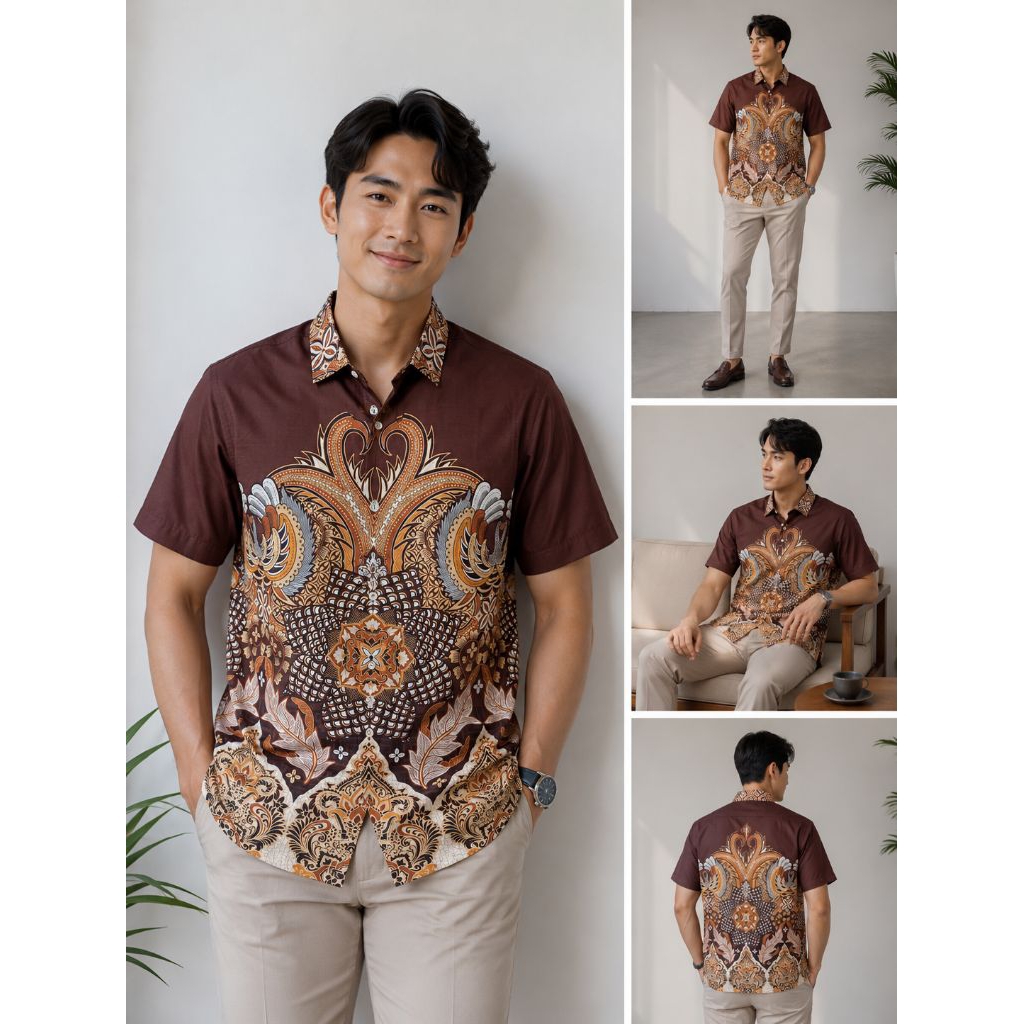 PAKEM APPAREL Kemeja Lengan Pendek Batik Pria Modern Fit Coklat Branded MOC Original