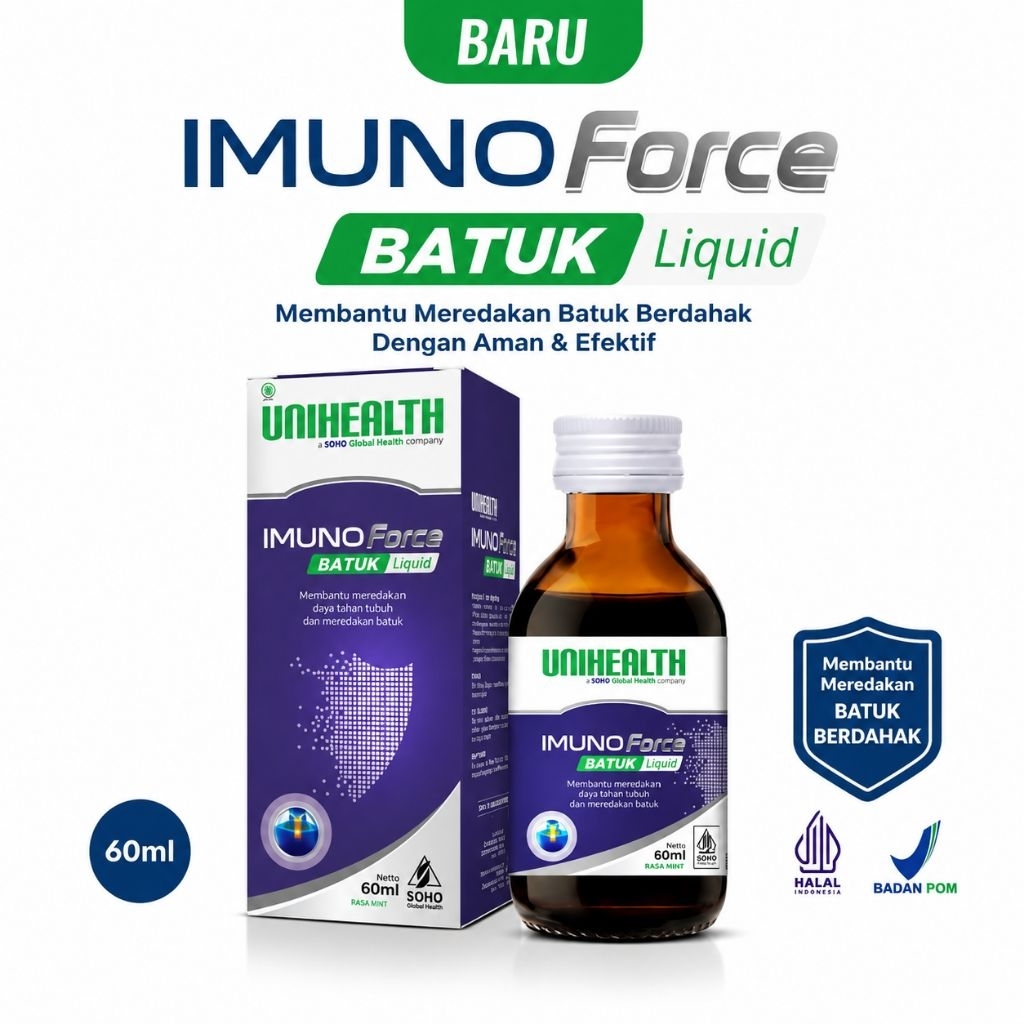 UNIHEALTH Imuno Force Batuk Liquid 60ml - Meredakan Batuk Berdahak Aman Efektif Rasa Mint