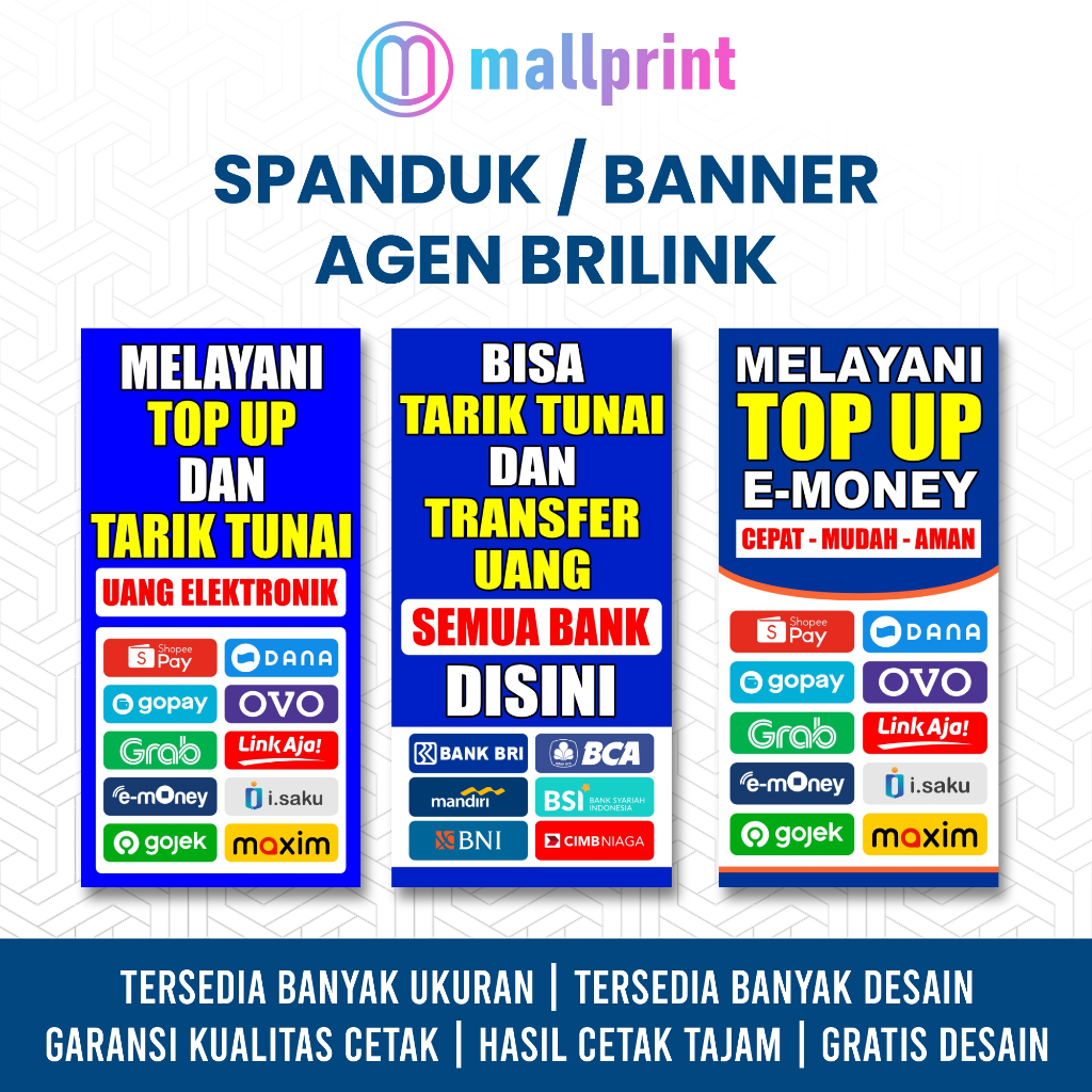 Spanduk Banner Mini ATM Bisa Tarik Tunai | Spanduk Topup E-Wallet Custom