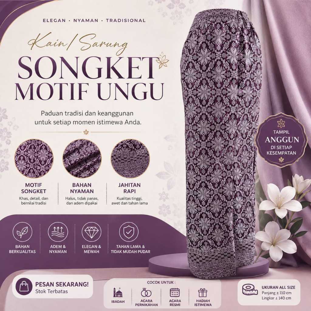 Rok Songket Motif Ungu Premium Elegan