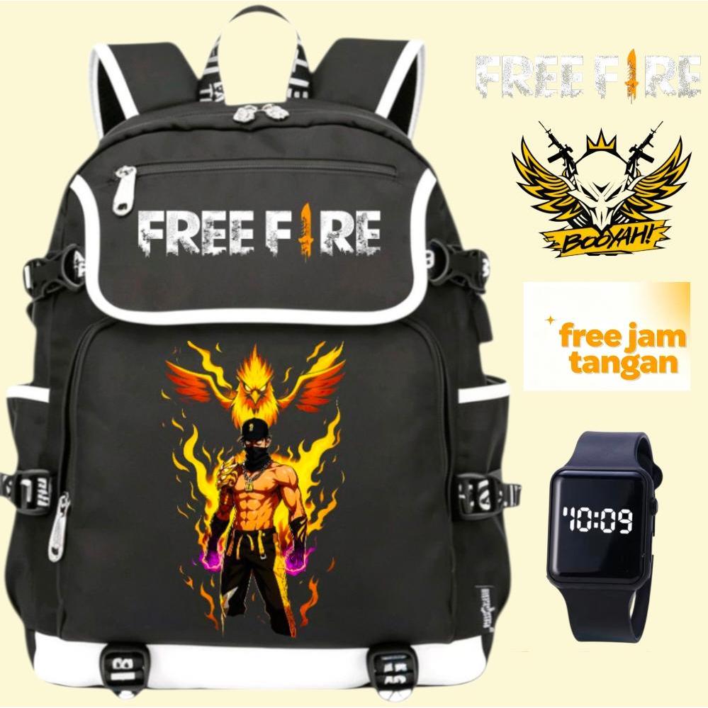 Tas Sekolah Anak SD SMP Free Fire Booyah Paket 4in1 - Ransel Anak Laki Laki Kekinian Free 3 item