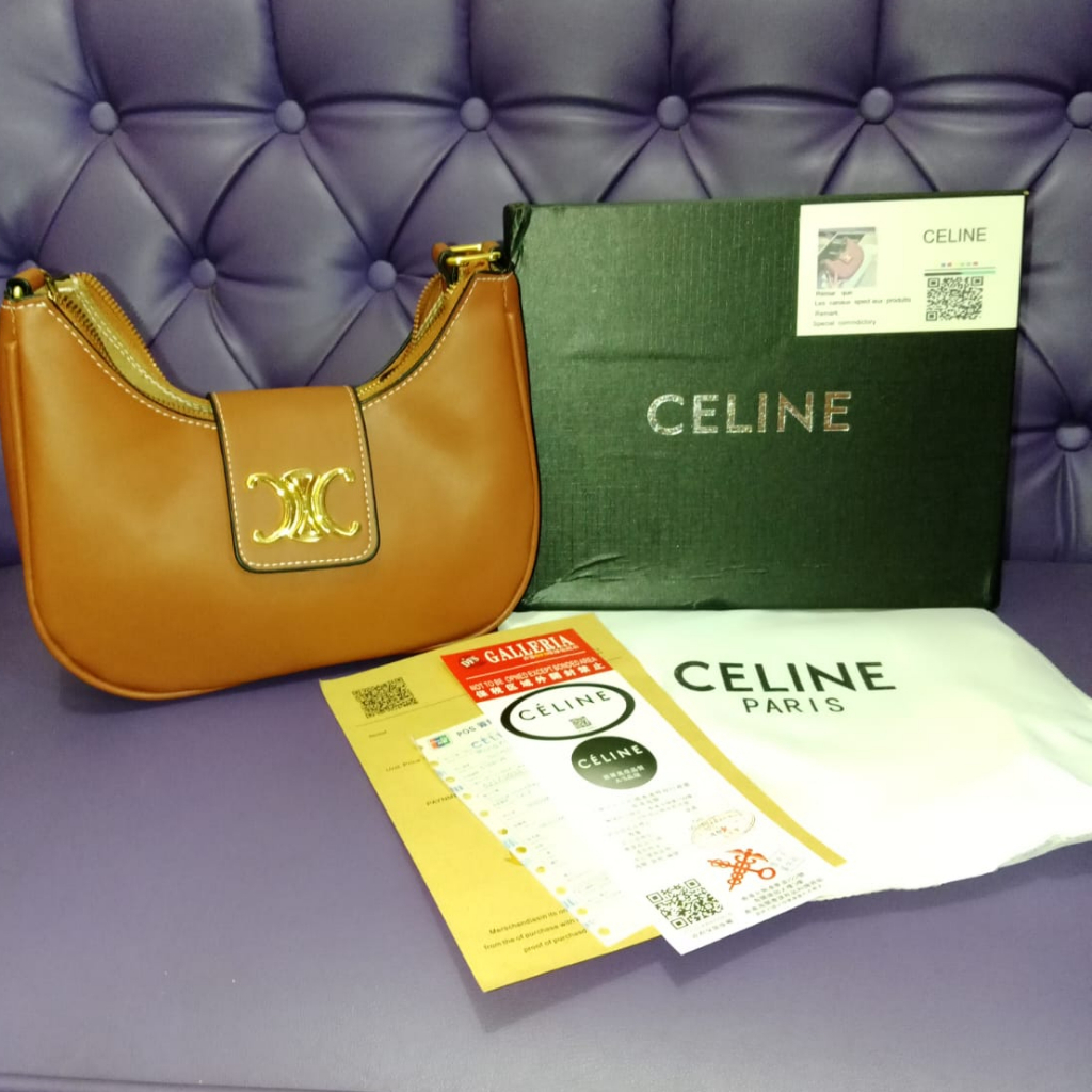 Ava Triomphe Bag + Box Calfskin CELINE Paris + Dustbag | Gold-tone Hardware Leather | Lucu New Premi