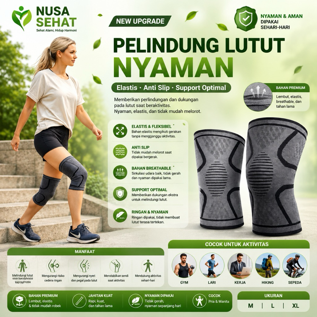 NusaSehatID Knee Brace Support Deker Lutut Premium Fleksibel Nyaman Untuk Olahraga