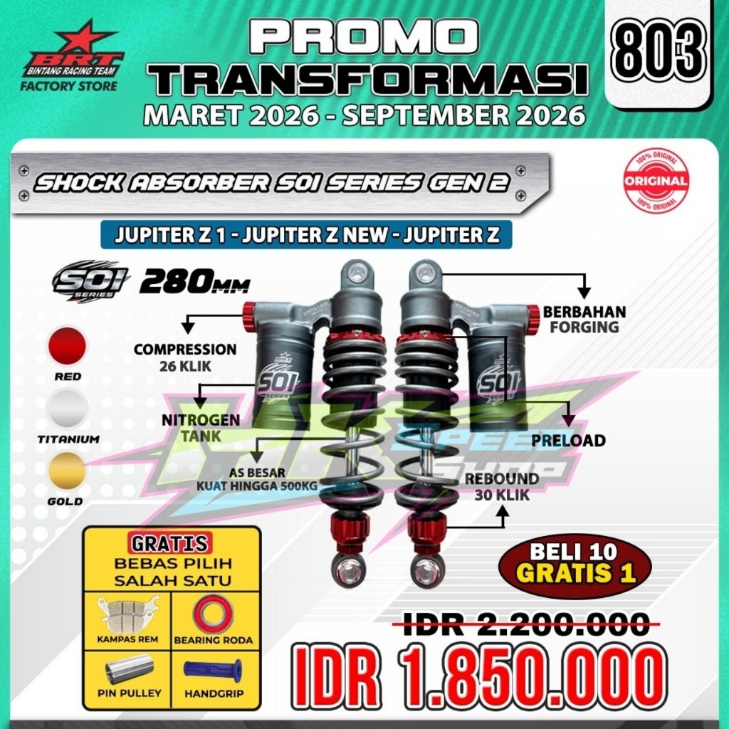 SHOCKBREAKER BRT SHOCK SKOK ABSORBER SOI BRT BELAKANG GEN 2 BRT 280MM JUPITER Z OLD / JUPITER Z1 / J