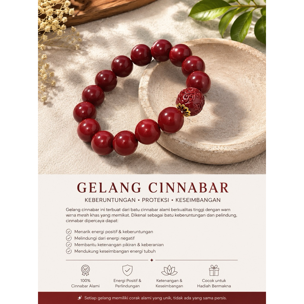 Gelang Cinnabar Merah Keberuntungan / Gelang Fengshui Cinnabar Bracelet Premium