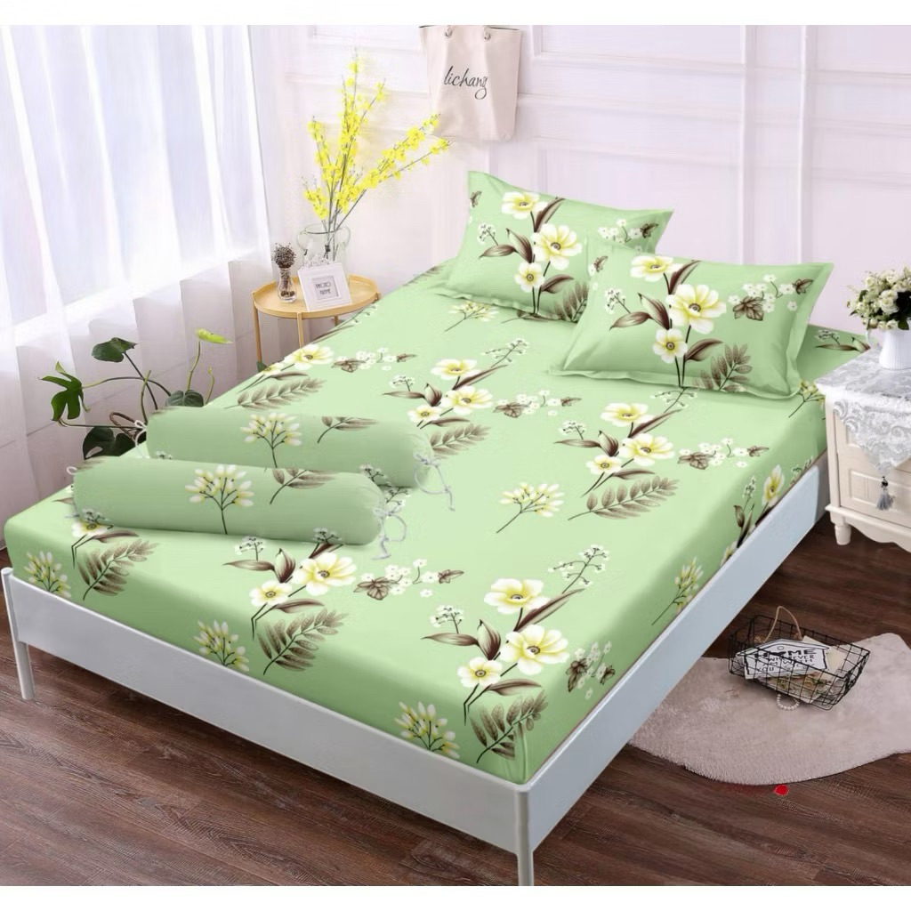 SPREI MOTIF DAUN MONSTERA HIJAU BAHAN ANTI LUNTUR
