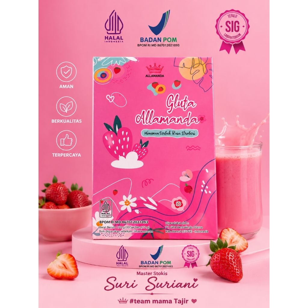 GLUTA ALAMANDA MINUMAN COLLAGEN RASA STRAWBERRY BISA COD
