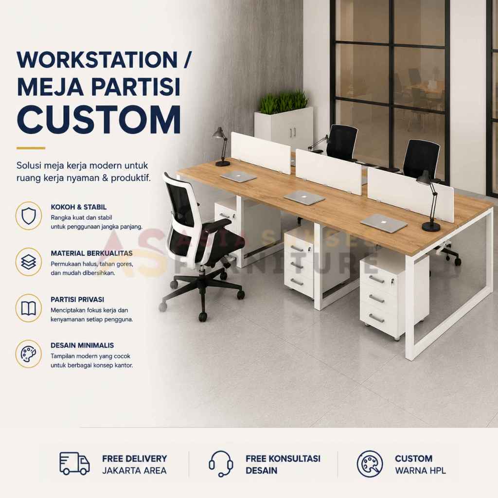 Meja Partisi Meja Sekat Kantor Custom Workstation Modern Meja Set 4/6/8 Orang