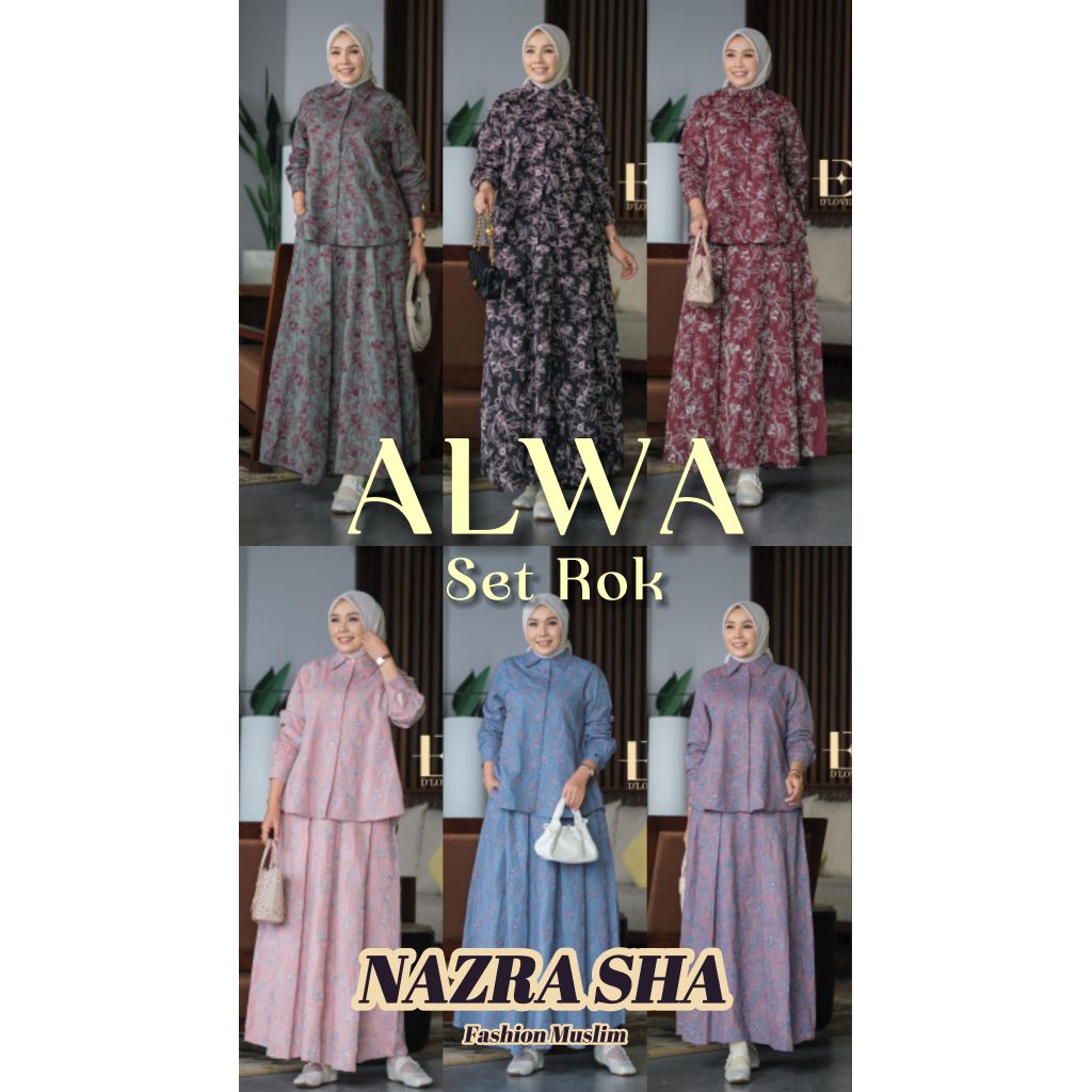 (p1a) DLOVERA ALWA OneSet Baju Setelan Rok Wanita Muslimah Alwa Setrok by D'lovera.
