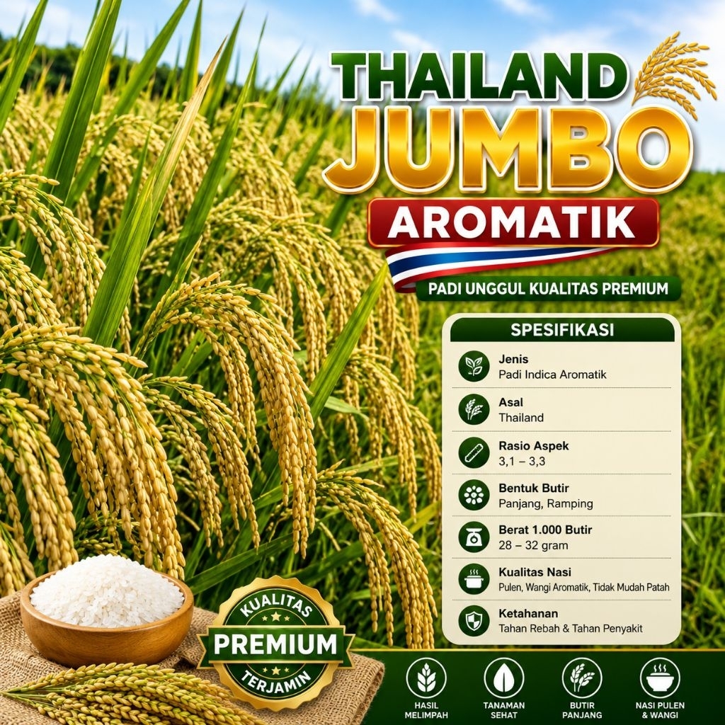 (5KG) BENIH PADI THAILAND JUMBO AROMATIK TAHAN REBAH,TAHAN WERENG KUALITAS SUPER