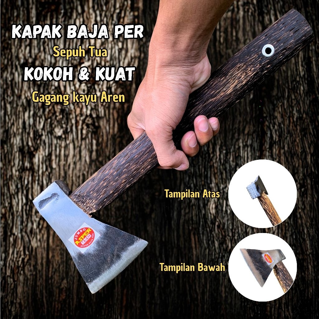 Kapak Kecil Serbaguna Gagang Kayu Aren Kampak Baja Multifungsi