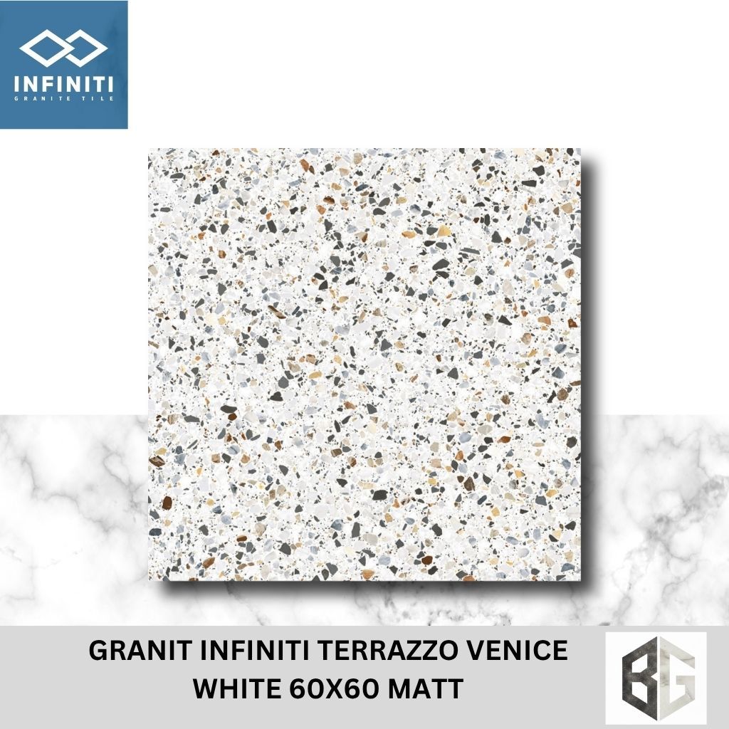 Granit Lantai Infiniti Terrazzo Venicu Grey White 60x60 Matt Motif Teraso Doff