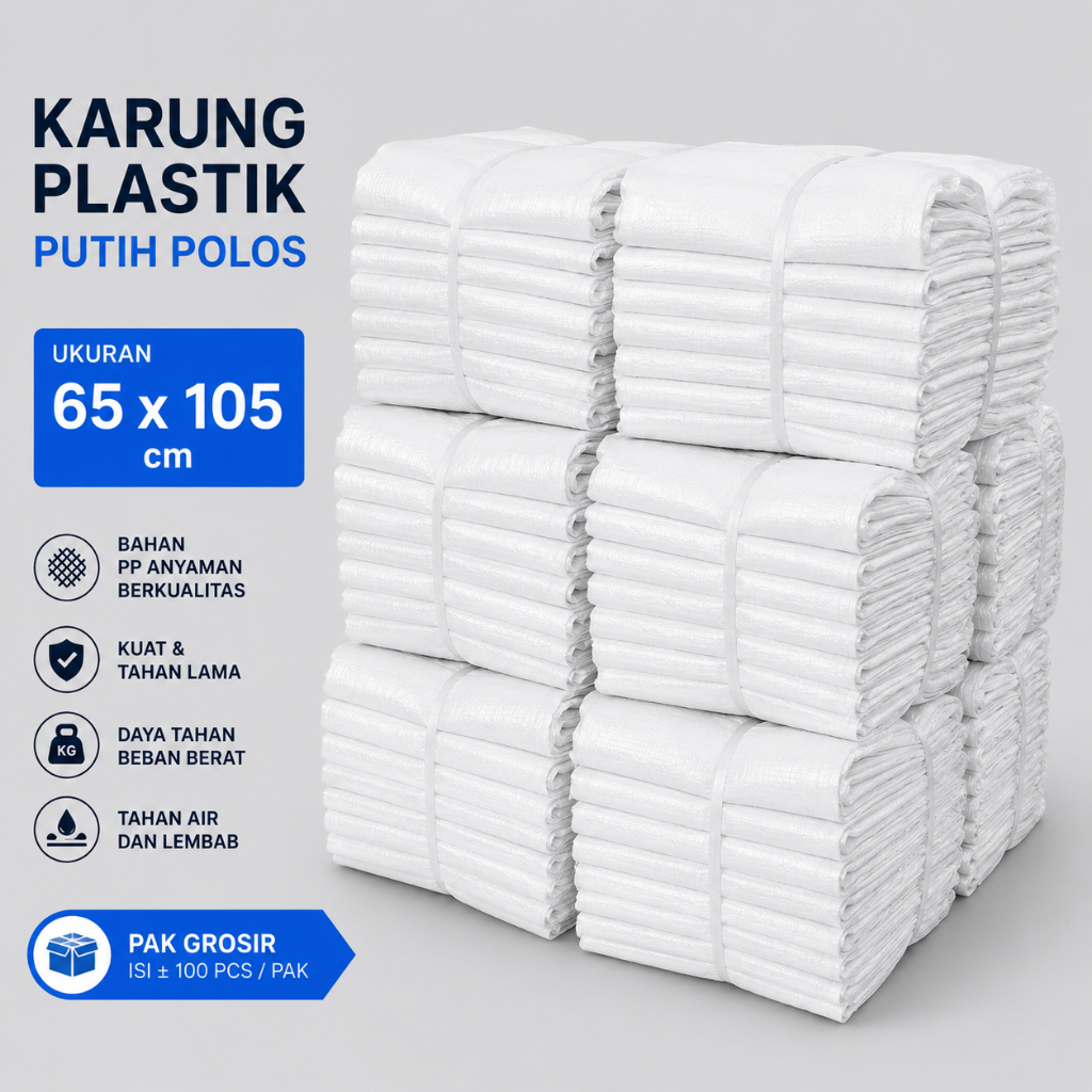 Karung Plastik Baru 1 Ball Ukuran 65x105 cm Jumbo Putih Polos Lembaran - Sak Plastik Packing Ekspedi