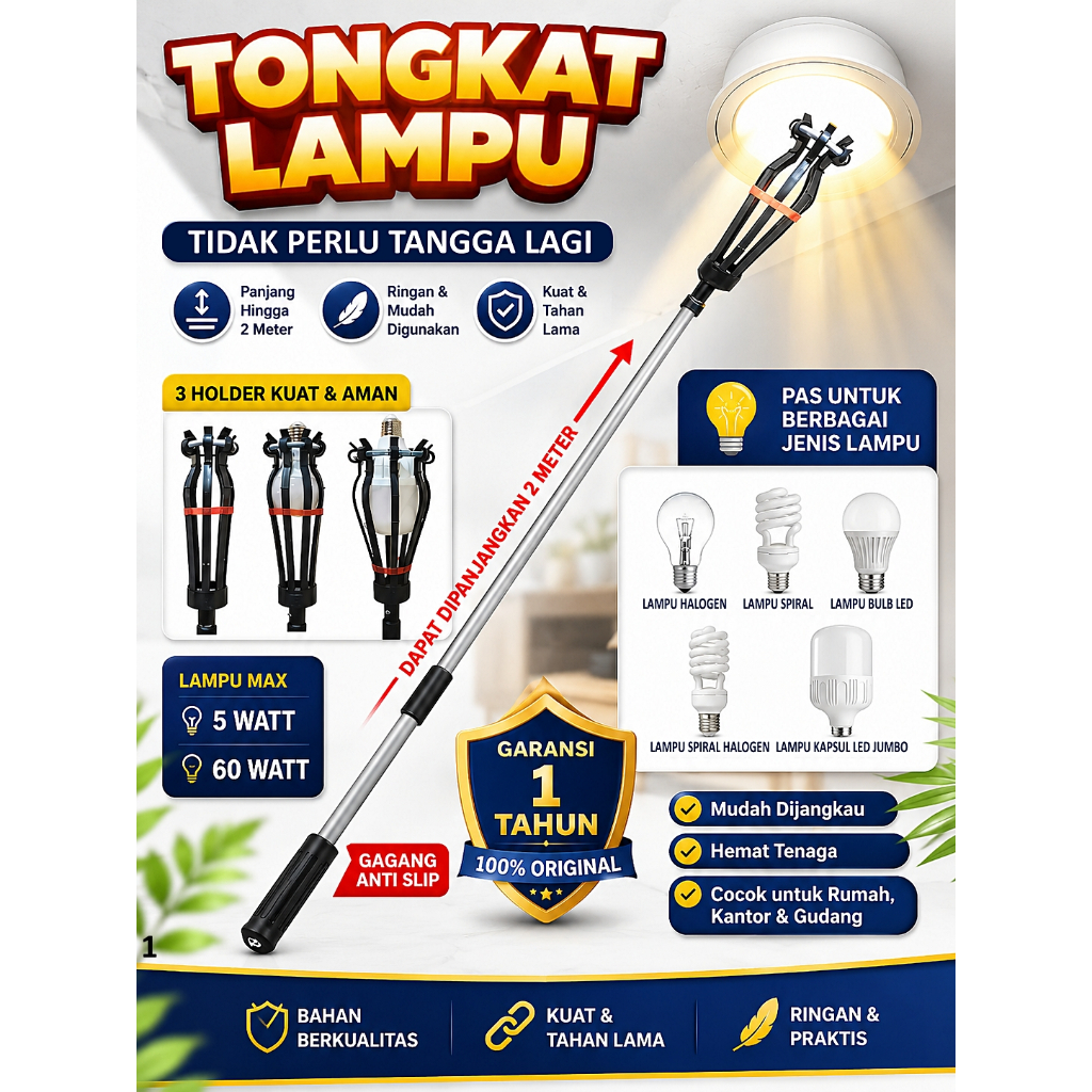 Tongkat Lampu Downlight Stik Gala Pengganti Lampu Downlight 2 Meter