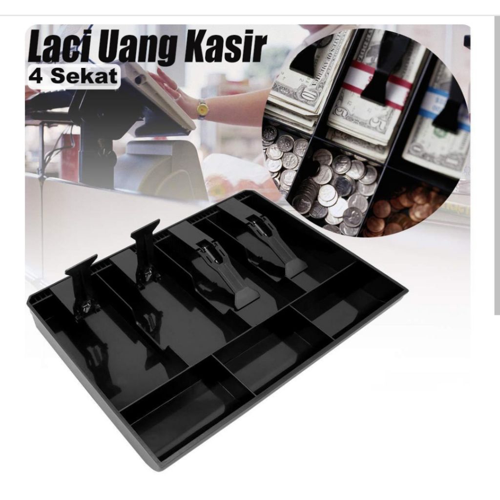 Laci Uang Kasir 4 Sekat Plastik Coin Cash Drawer Tray
