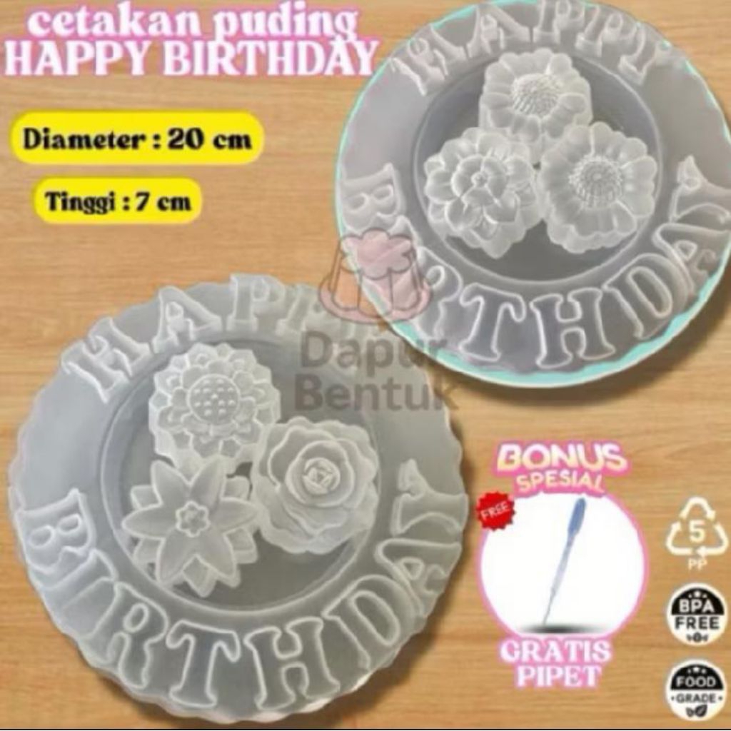 Cetakan Puding Happy Birthday Cetakan HBD Cetakan Puding HBD 1 set Cup Bunga Free Pipet Vla panjang