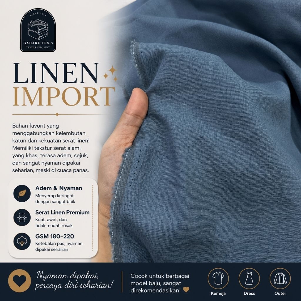 kain katun linen // linen meteran // linen polos // linen import