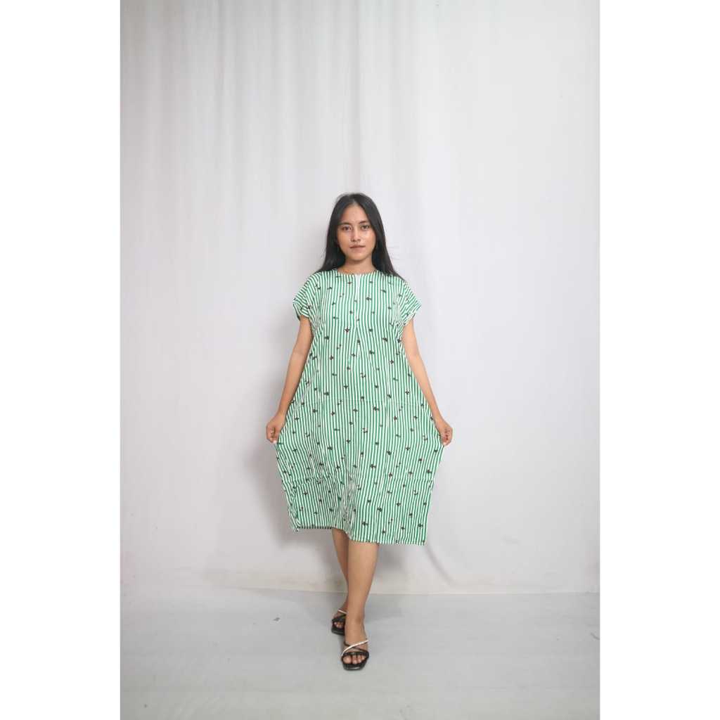 Daster Midi Rayon Premium | Daster Midi Kekinian |  Daster Motif Garis Salur Bunga