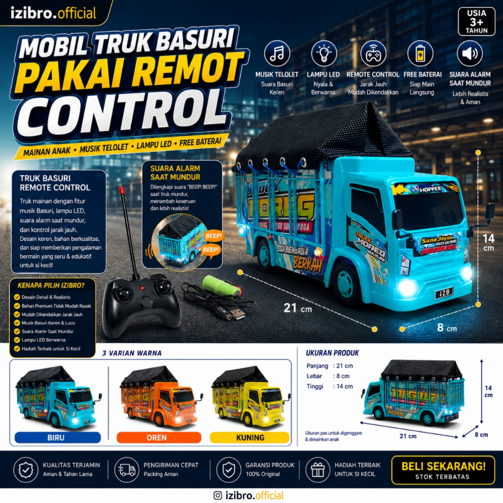 IZIBRO - PROMO MURAH MINIATUR TRUK OLENG RC REMOTE CONTROL TERPAL EDUKASI BREWOG BREWOK FULL LAMPU K