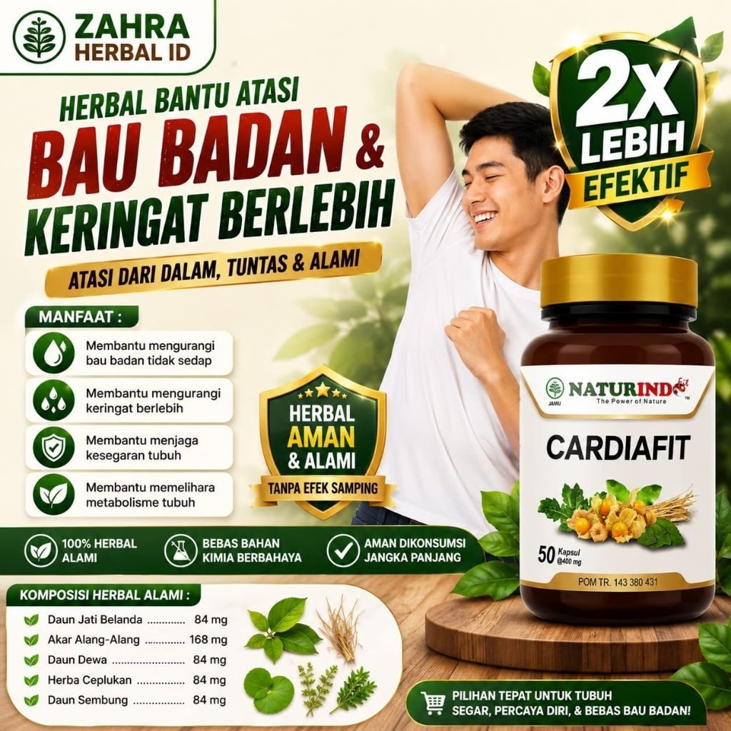CARDIAFIT Naturindo Obat Herbal Bau Badan & Keringat Berlebih | Badan Jadi Fresh & Percaya Diri