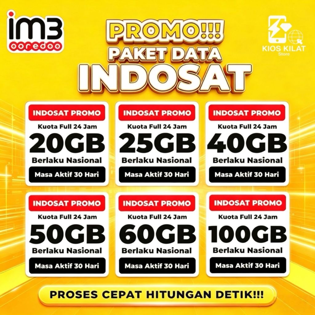 PAKET DATA INDOSAT KUOTA INTERNET PURE BULANAN 30 HARI FULL