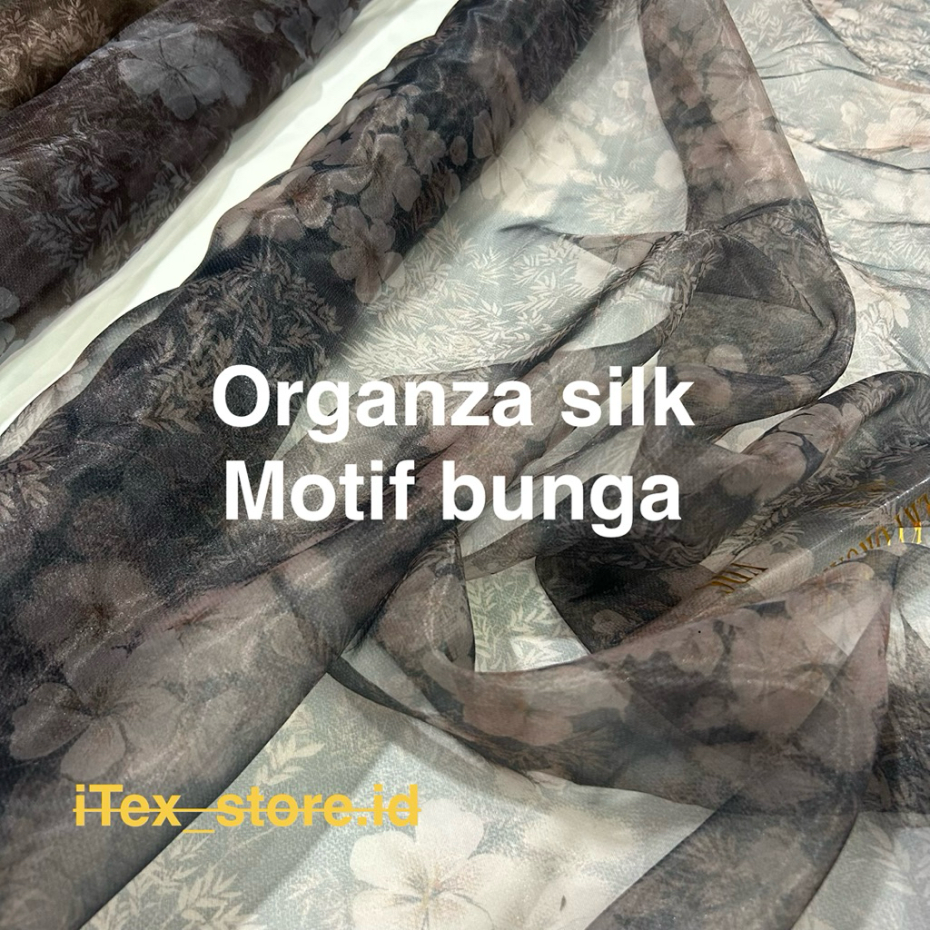Kain Organza silk motif.Bahan Organsa motif bunga.Organza print
